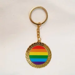 Okrogla kovinska LGBT zastava Keychain