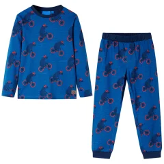 Otroška pižama z dolgimi rokavi bencinsko modra 140