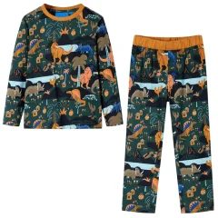 Otroška pižama z dolgimi rokavi temno zelena 116