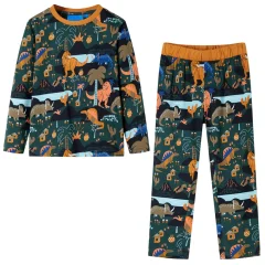 Otroška pižama z dolgimi rokavi temno zelena 140