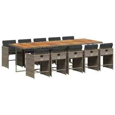 vidaXL Vrtna jedilna garnitura 11-delna z blazinami siv poli ratan