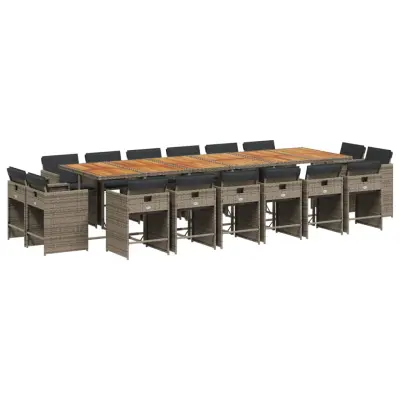 vidaXL Vrtna jedilna garnitura 17-delna z blazinami siv poli ratan