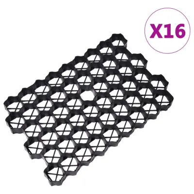 vidaXL Rešetke za travo 16 kosov črne 60x40x3 cm iz plastike