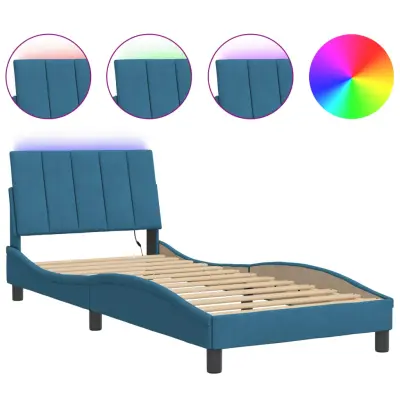 vidaXL Posteljni okvir z LED lučkami moder 80x200 cm žamet