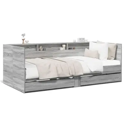 vidaXL Dnevna postelja s predali brez vzmetnice siva sonoma 90x190 cm