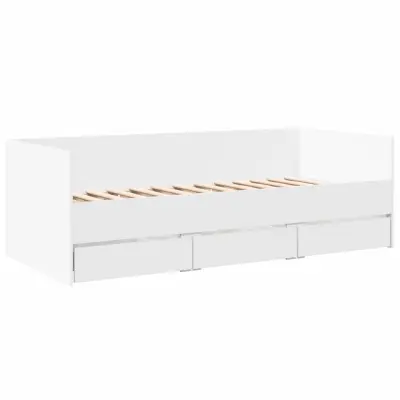 vidaXL Dnevna postelja s predali bela 100x200 cm inženirski les