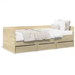 vidaXL Dnevna postelja s predali brez vzmetnice sonoma hrast 90x200 cm