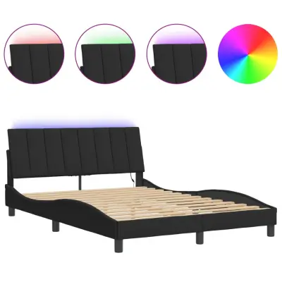 vidaXL Posteljni okvir z LED lučkami črn 140x190 cm žamet