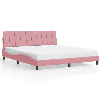 vidaXL Posteljni okvir z vzglavjem roza 180x200 cm žamet