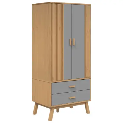vidaXL Garderobna omara OLDEN sivo rjava 76,5x53x172 cm trdna borovina