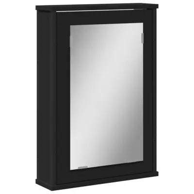 vidaXL Kopalniška omarica z ogledalom črna 42x12x60 cm inženirski les