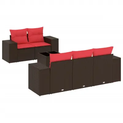 vidaXL Vrtna sedežna garnitura 6-delna z blazinami rjav poli ratan