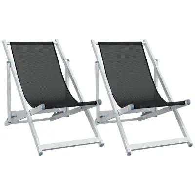 vidaXL Ležalniki za na plažo 2 kosa črn aluminij in tekstil