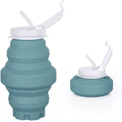 Zložljiva steklenica za vodo, 550 ml silikonska zložljiva športna skodelica za vodo v stolpu s slamico, primerna za potovalna kolesa za kampiranje