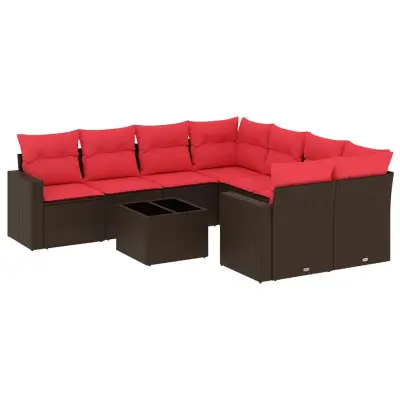 vidaXL Vrtna sedežna garnitura 9-delna z blazinami rjava poli ratan