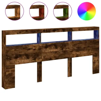 vidaXL Omarica za vzglavje postelje LED dimljeni hrast 220x17x102 cm