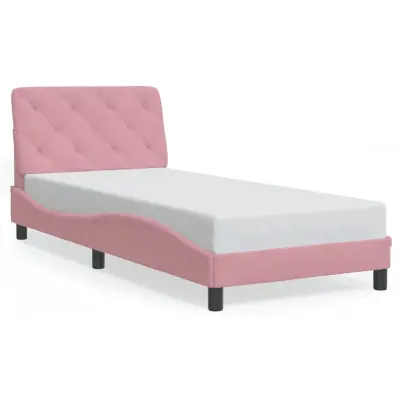 vidaXL Posteljni okvir z vzglavjem roza 90x200 cm žamet