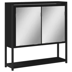 vidaXL Kopalniška omarica z ogledalom črna 60x16x60 cm iverna plošča