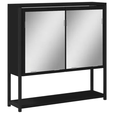 vidaXL Kopalniška omarica z ogledalom črna 60x16x60 cm iverna plošča