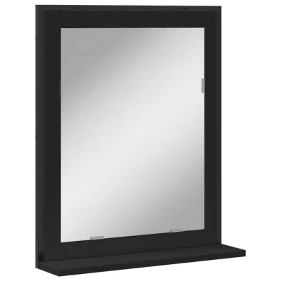 vidaXL Kopalniško ogledalo s polico črno 50x12x60 cm inženirski les