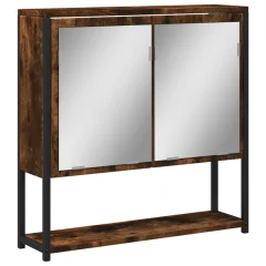 vidaXL Kopalniška omarica z ogledalom dimljeni hrast 60x16x60 cm les