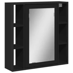 vidaXL Kopalniška omarica z ogledalom črna 60x16x60 cm