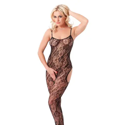 Rimba lcentable Catsuit Open s črnimi cvetnimi motivi