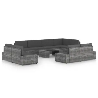 vidaXL Vrtna sedežna garnitura 10-delna z blazinami siv poli ratan