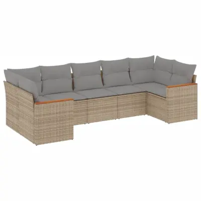 vidaXL Vrtna sedežna garnitura 7-delna z blazinami bež poli ratan