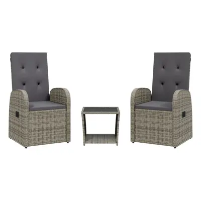 vidaXL Vrtna jedilna garnitura 3-delna z blazinami siv poli ratan