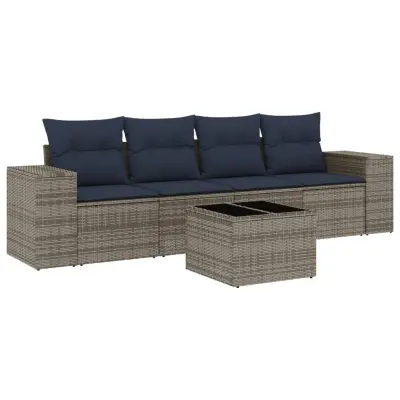 vidaXL Vrtna sedežna garnitura 5-delna z blazinami siv poli ratan