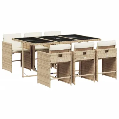 vidaXL Vrtna jedilna garnitura 7-delna z blazinami bež poli ratan