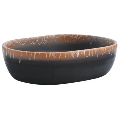 vidaXL Nadpultni umivalnik črn in oranžen ovalen 47x33x13 cm keramika