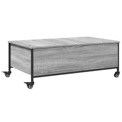 vidaXL Klubska mizica s kolesci siva sonoma 91x55x34cm inženirski les
