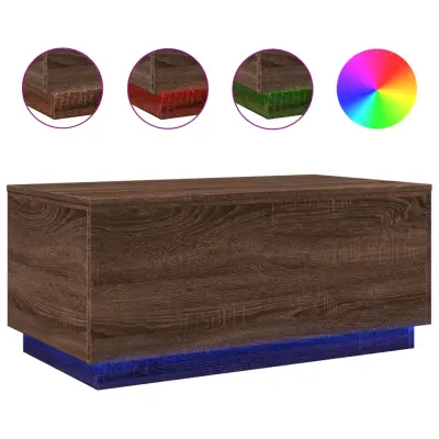 vidaXL Klubska mizica z LED lučkami rjavi hrast 90x50x40 cm