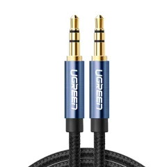 Vzdržljiv kabel, pleten avdio kabel AUX, 3,5 mm mini vtičnica, 1 m, modra