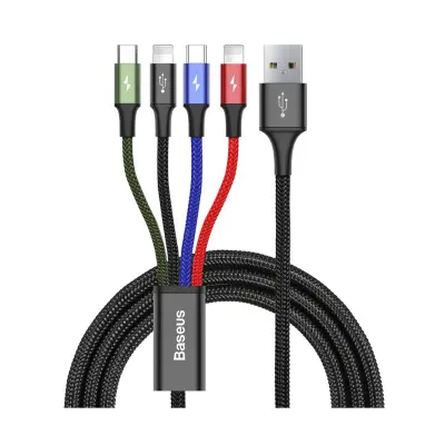 VEČKABEL ZA POLNILNIKE 4V1 USB-C / 2X LIGHTNING / MICRO 3.5A 1.2M (ČRN)