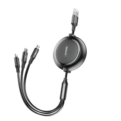 Izvlečni kabel 3v1 USB kabel microUSB Iphone Lightning USB-C 3.5A 35cm 120cm črn