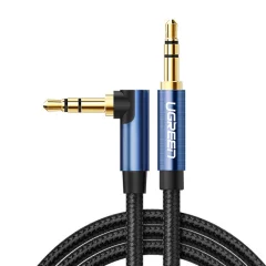 Vzdržljiv kabel, pleteni avdio kabel AUX, 3,5 mm kotni minijack vtič, 1 m, moder