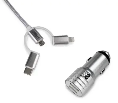 Subblim Car Charger 2.4A + kabel 3 in1 srebro