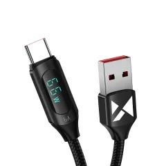 USB-A - USB-C kabel z LED zaslonom 66W 6A 1m črn