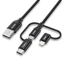 MFI Lightning USB Type C mikro USB kabel 3v1 1,2 m črn