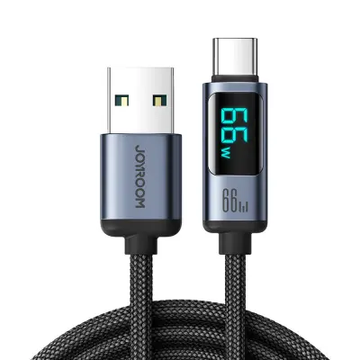 Kabel z LED zaslonom USB-C - USB-A 66W 1,2m črn