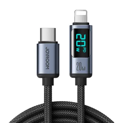 Kabel za iPhone z LED Lightning zaslonom - USB-C 2.4A 1.2m črn