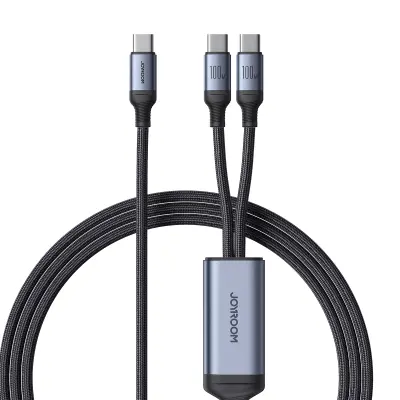 2v1 Speedy Series USB-C - 2x USB-C kabel 1,5 m črn