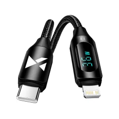 iPhone USB-C - Lightning kabel z LED zaslonom 36W 2m črn