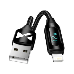 USB-A - Lightning kabel za iPhone z LED zaslonom 2.4A, 2m, črn
