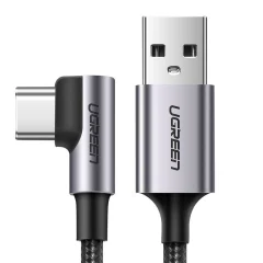 Močno pleten kotni kabel USB - USB-C QC 3.0 3A 2m siv