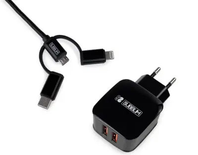 Cargador je pariral subbblim abs abs 2.4a con kabel 3in1 črna