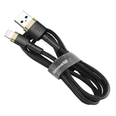 Trpežen pleten USB kabel za iPhone Lightning QC3 1m - črno-zlat